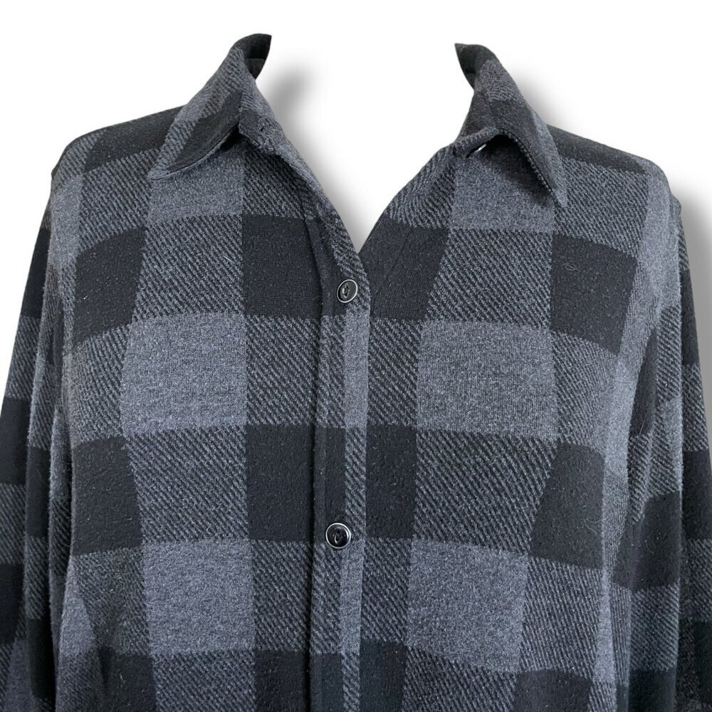 Faherty Womens Legend Sweater Shirt Dress Sz Large Gray Black Buffalo Plaid - Picture 5 of 8
